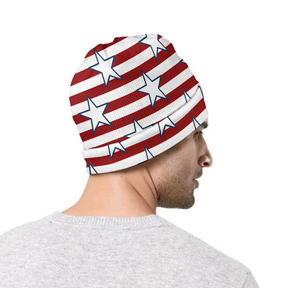 Red Striped USA Star Pattern Print Beanie