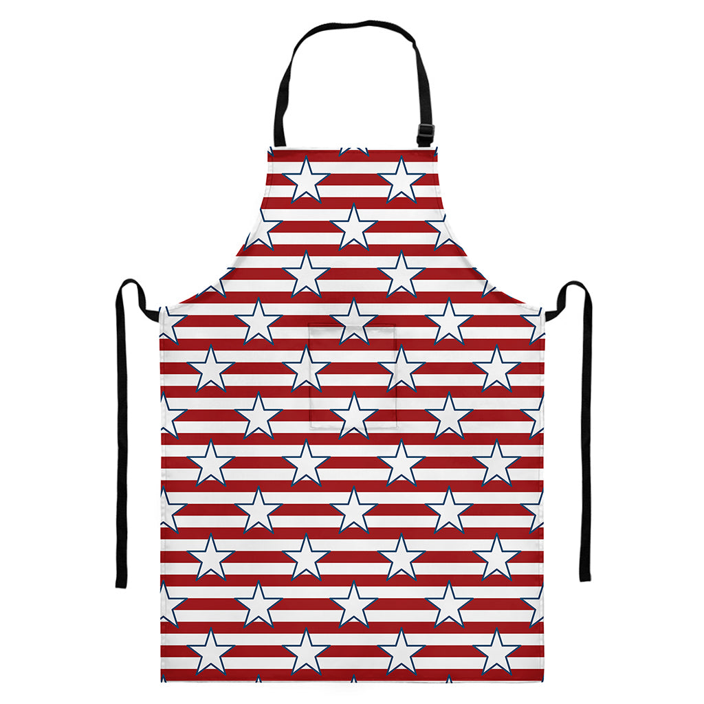 Red Striped USA Star Pattern Print Bib Apron With Pocket