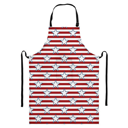 Red Striped USA Star Pattern Print Bib Apron With Pocket
