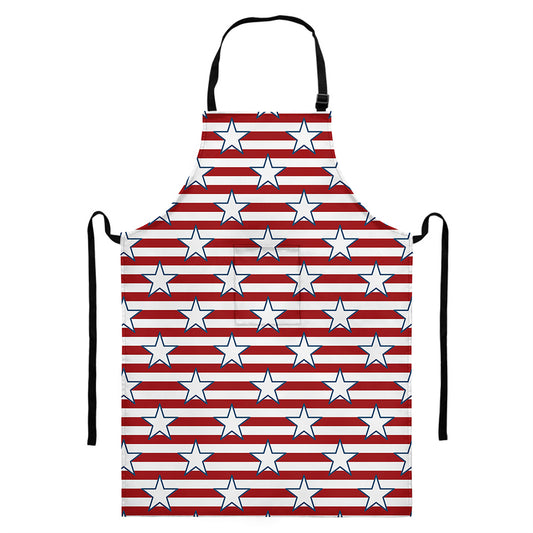 Red Striped USA Star Pattern Print Bib Apron With Pocket