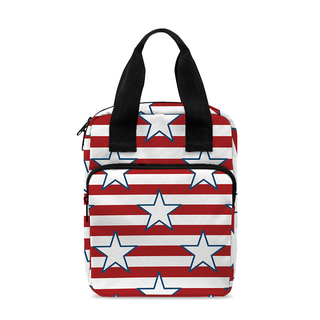 Red Striped USA Star Pattern Print Bible Tote Bag
