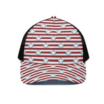Red Striped USA Star Pattern Print Black Mesh Trucker Cap