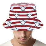 Red Striped USA Star Pattern Print Bucket Hat