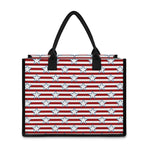 Red Striped USA Star Pattern Print Canvas Tote Bag