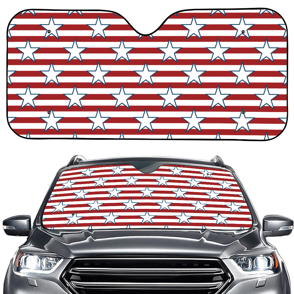 Red Striped USA Star Pattern Print Car Windshield Sun Shade