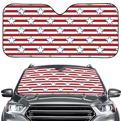 Red Striped USA Star Pattern Print Car Windshield Sun Shade