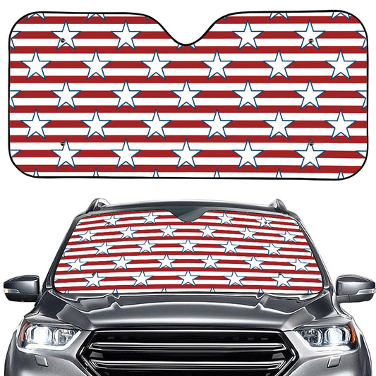 Red Striped USA Star Pattern Print Car Windshield Sun Shade