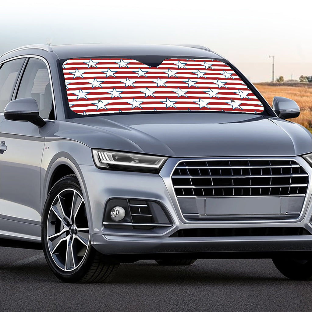 Red Striped USA Star Pattern Print Car Windshield Sun Shade