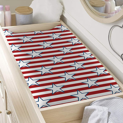 Red Striped USA Star Pattern Print Changing Pad Cover