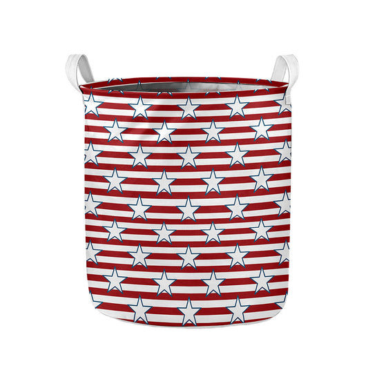 Red Striped USA Star Pattern Print Collapsible Laundry Basket