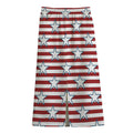 Red Striped USA Star Pattern Print Cotton Front Slit Maxi Skirt