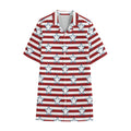 Red Striped USA Star Pattern Print Cotton Hawaiian Shirt