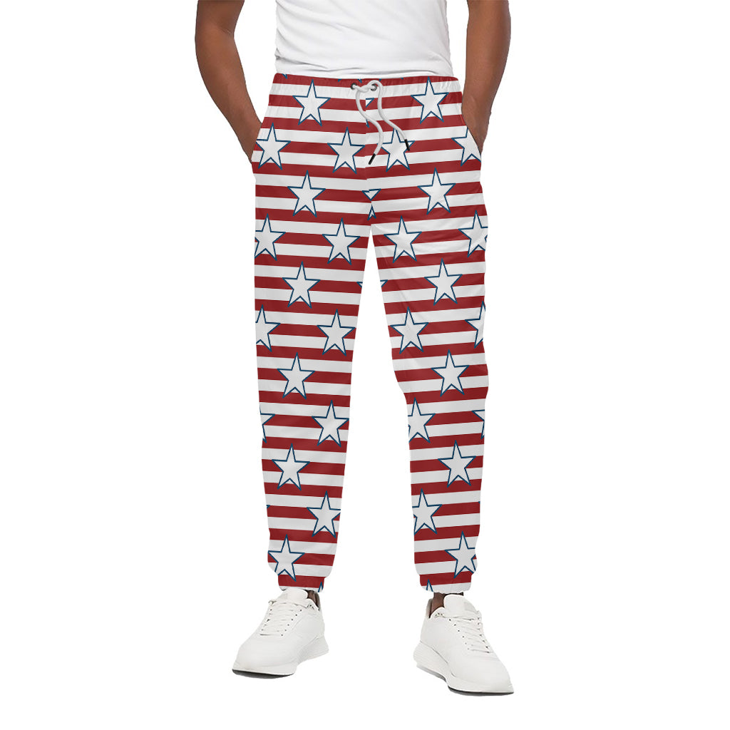 Red Striped USA Star Pattern Print Cotton Pants