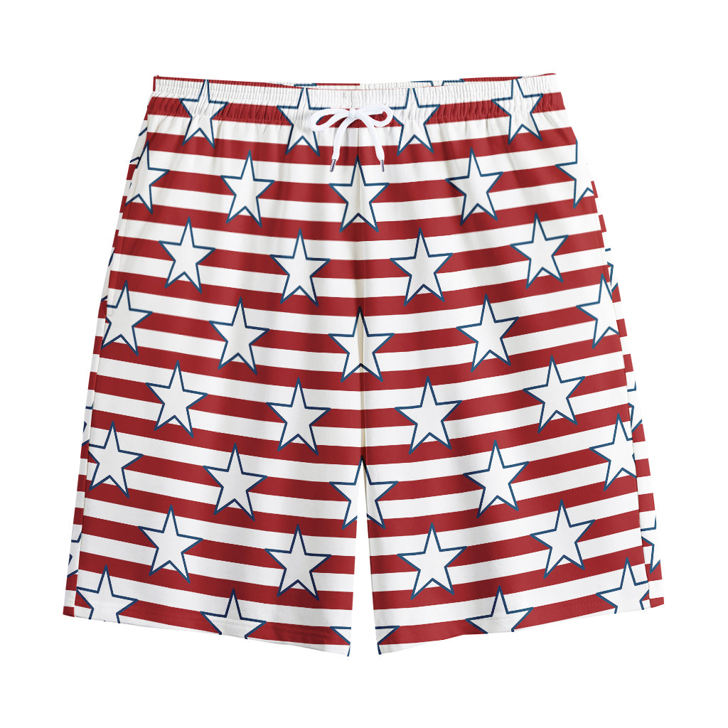 Red Striped USA Star Pattern Print Cotton Shorts