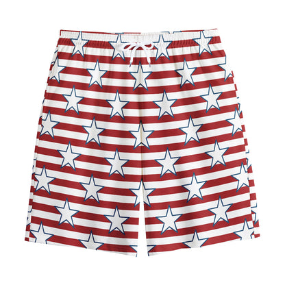 Red Striped USA Star Pattern Print Cotton Shorts