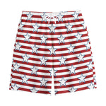 Red Striped USA Star Pattern Print Cotton Shorts