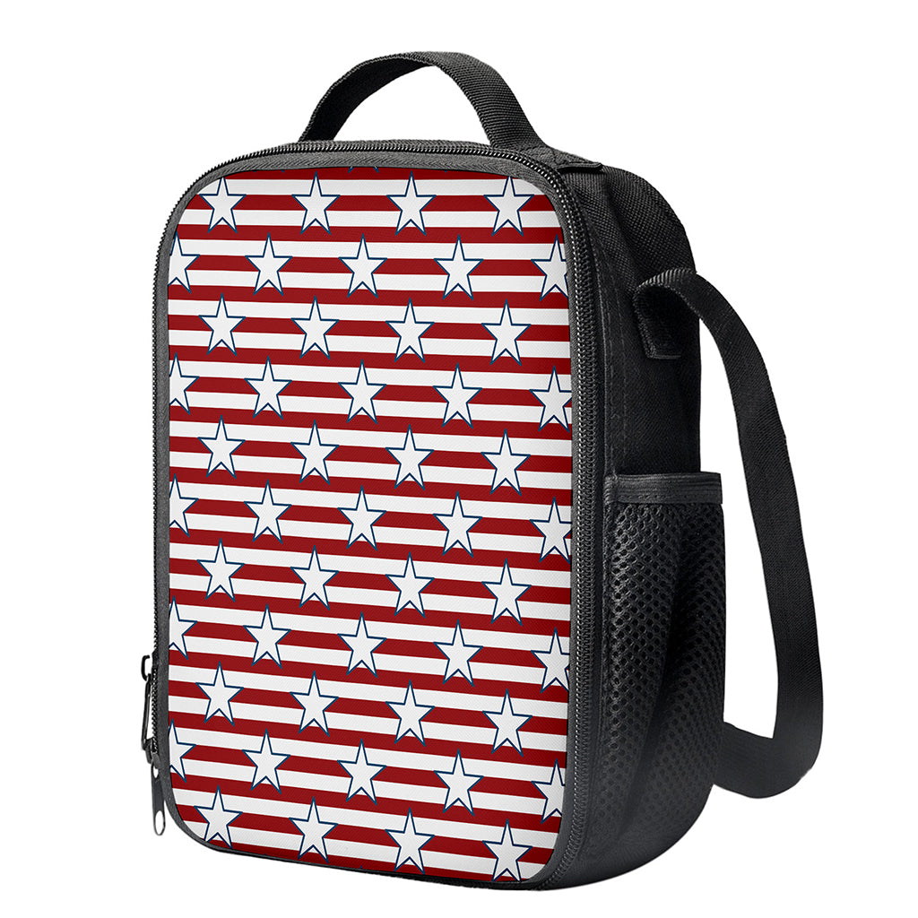 Red Striped USA Star Pattern Print Crossbody Lunch Bag