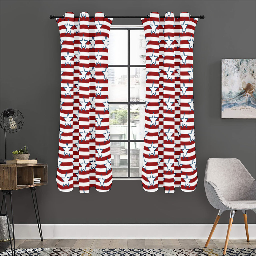 Red Striped USA Star Pattern Print Curtain