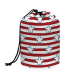 Red Striped USA Star Pattern Print Drawstring Makeup Bag