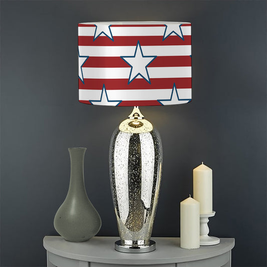 Red Striped USA Star Pattern Print Drum Lamp Shade