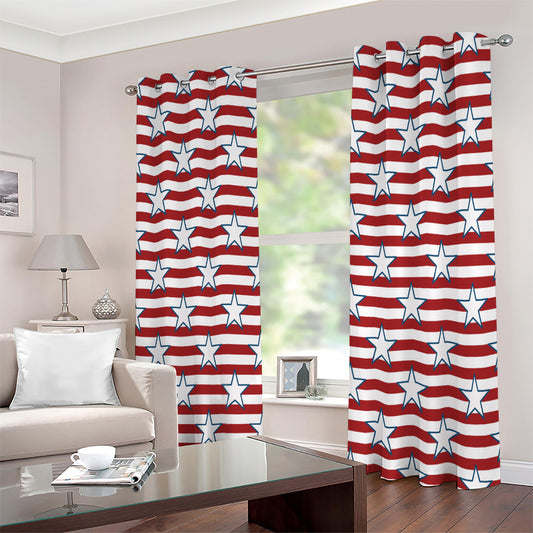 Red Striped USA Star Pattern Print Extra Wide Grommet Curtains
