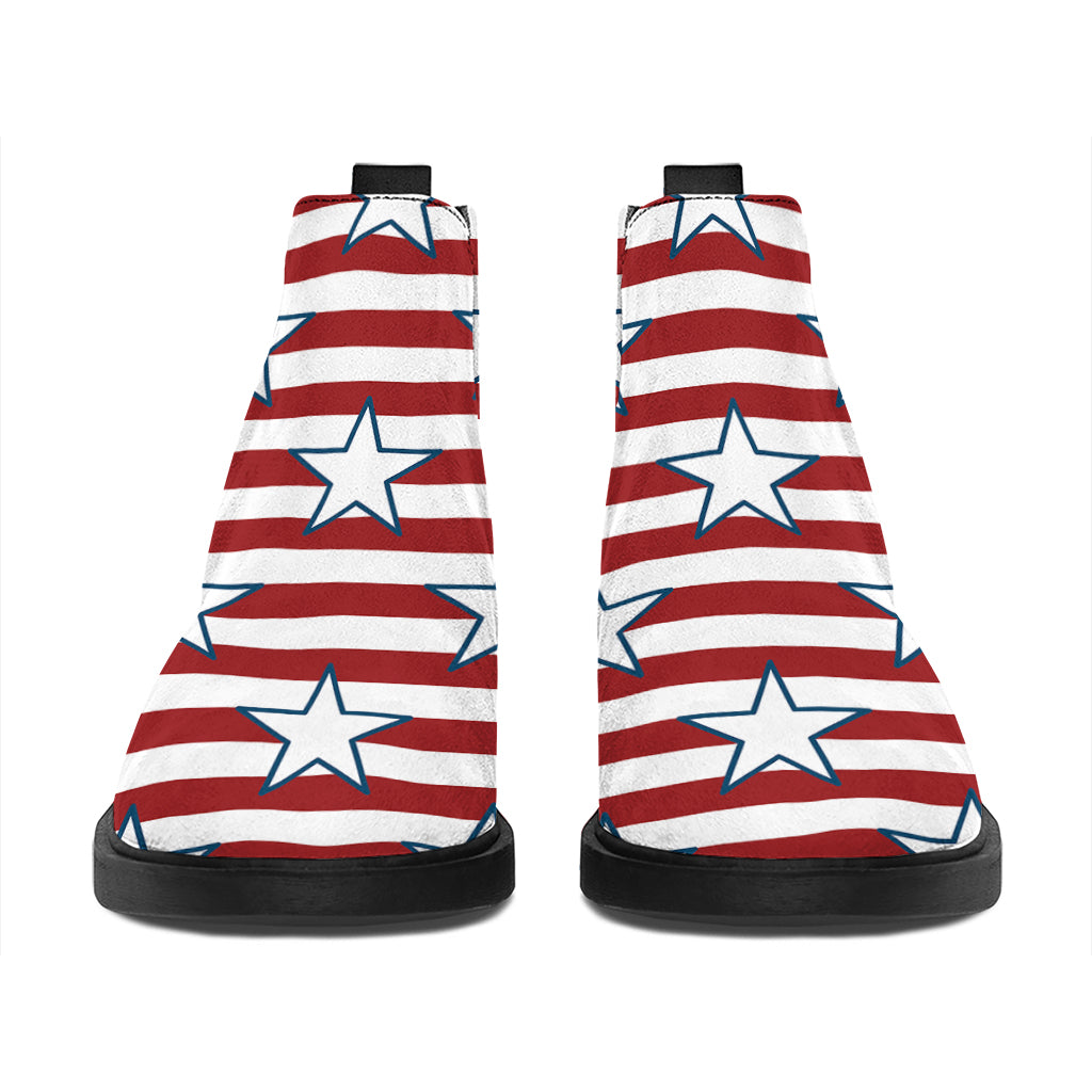 Red Striped USA Star Pattern Print Flat Ankle Boots