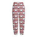 Red Striped USA Star Pattern Print Fleece Lined Knit Pants