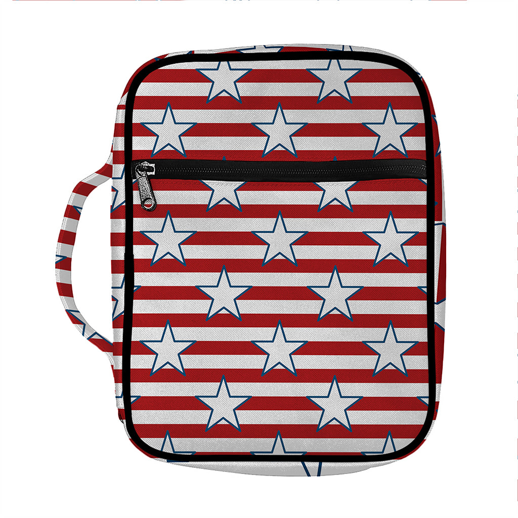 Red Striped USA Star Pattern Print Front Pocket Bible Bag