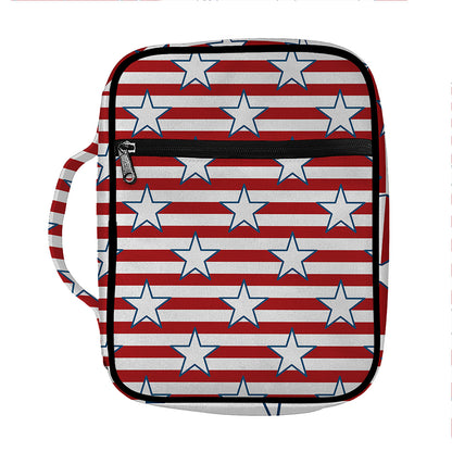 Red Striped USA Star Pattern Print Front Pocket Bible Bag