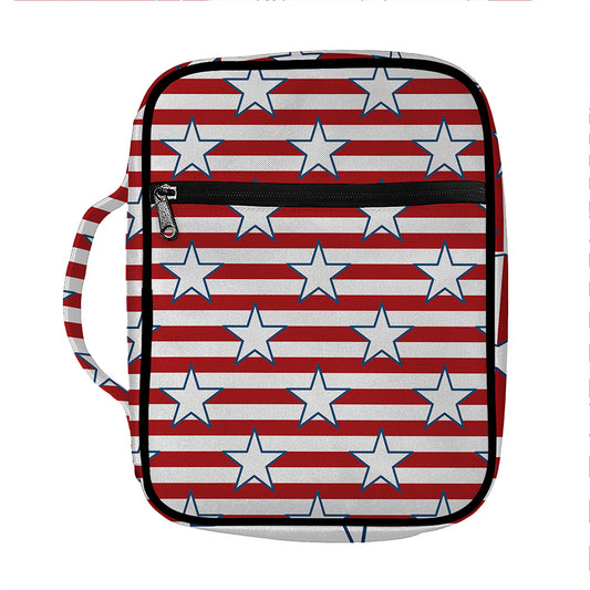Red Striped USA Star Pattern Print Front Pocket Bible Bag