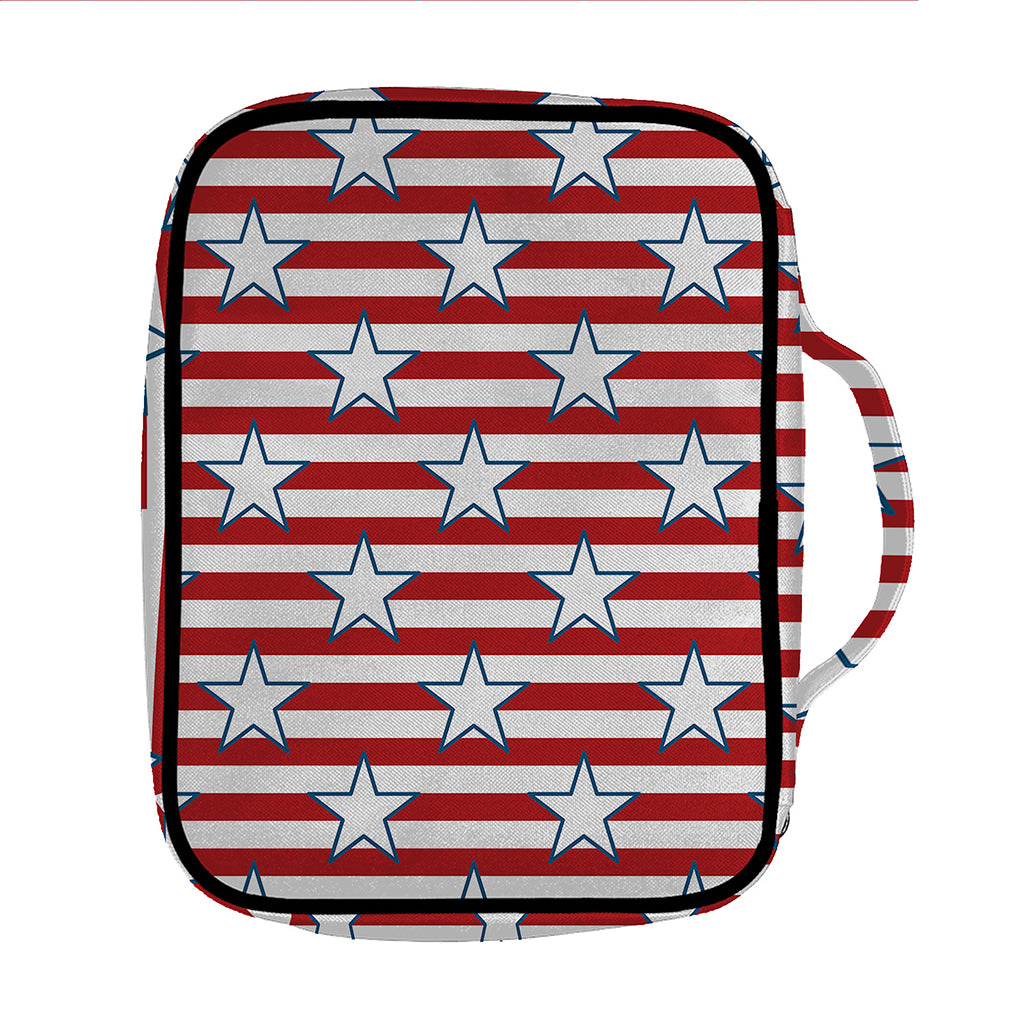 Red Striped USA Star Pattern Print Front Pocket Bible Bag