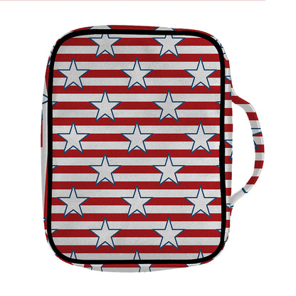 Red Striped USA Star Pattern Print Front Pocket Bible Bag