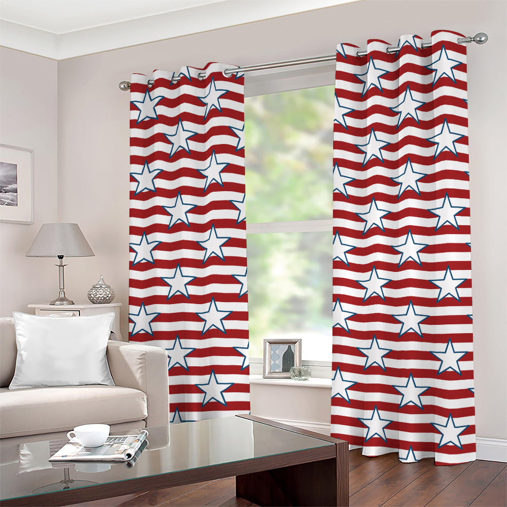 Red Striped USA Star Pattern Print Grommet Curtains