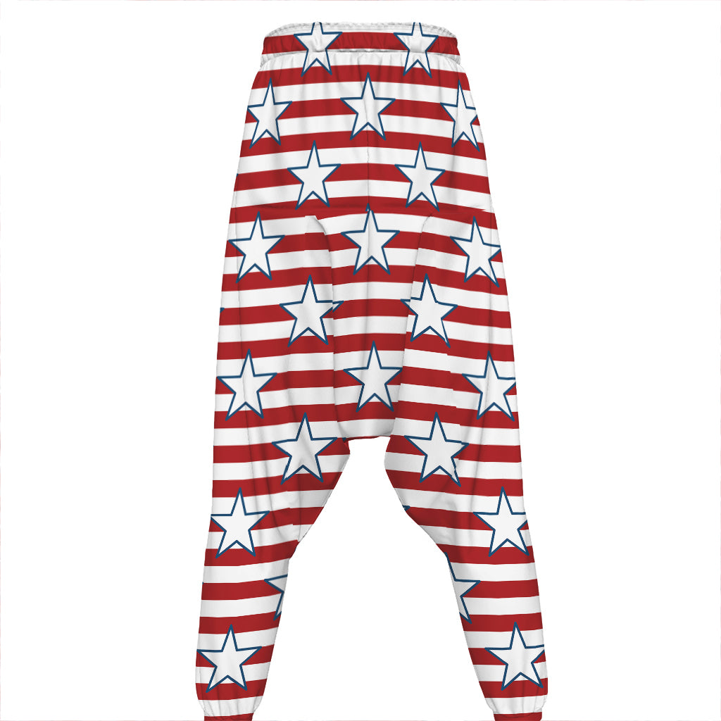 Red Striped USA Star Pattern Print Hammer Pants