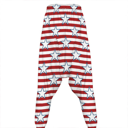 Red Striped USA Star Pattern Print Hammer Pants