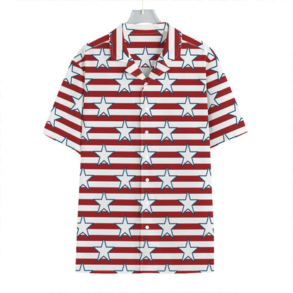 Red Striped USA Star Pattern Print Hawaiian Shirt
