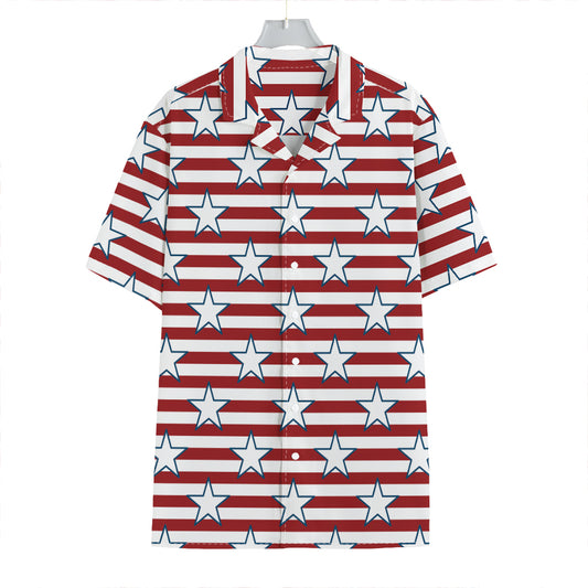 Red Striped USA Star Pattern Print Hawaiian Shirt