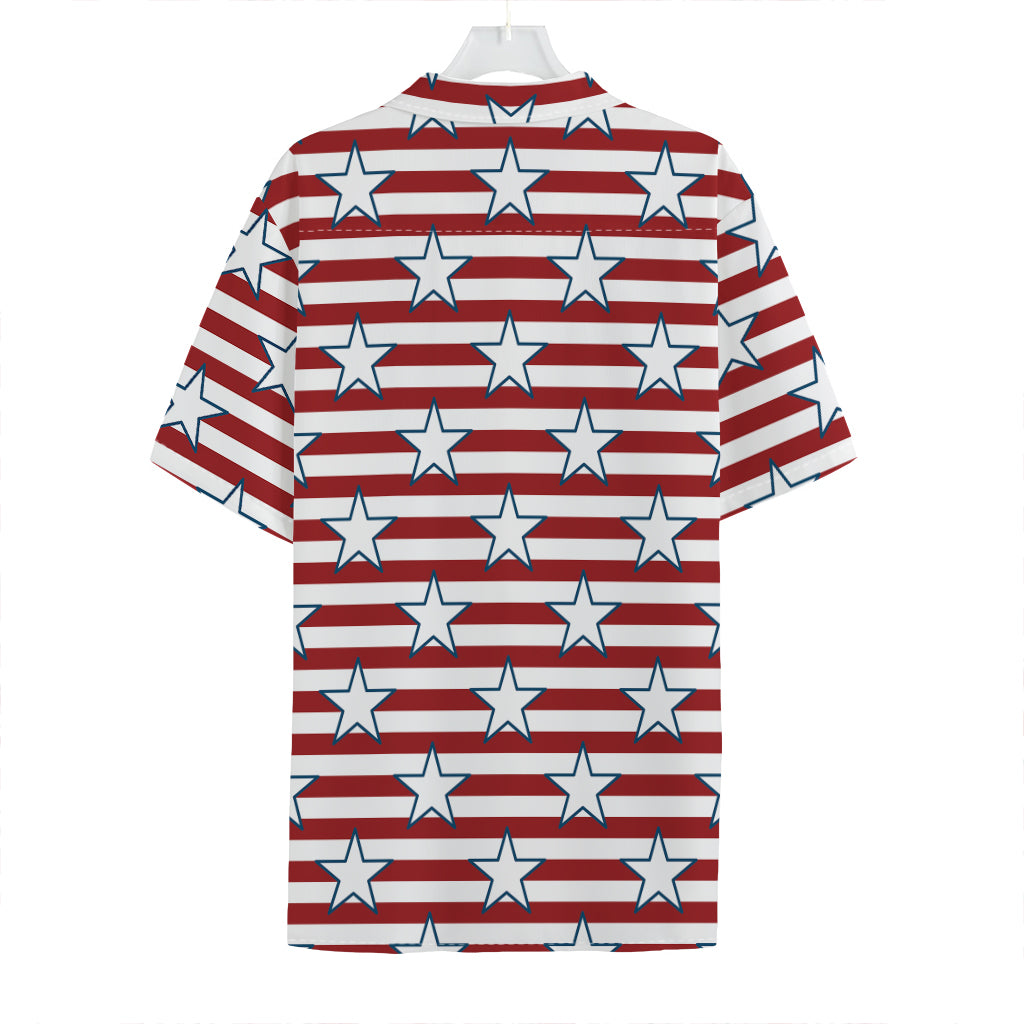 Red Striped USA Star Pattern Print Hawaiian Shirt