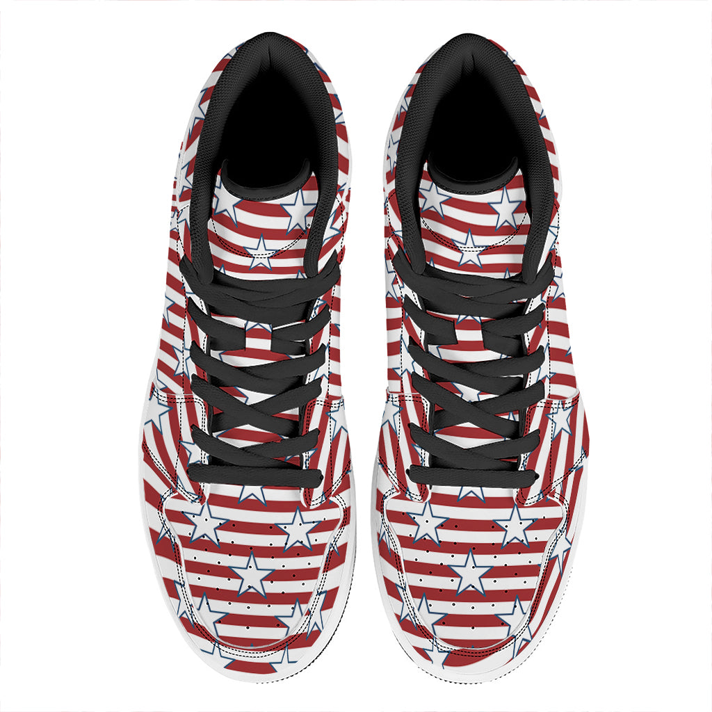 Red Striped USA Star Pattern Print High Top Leather Sneakers
