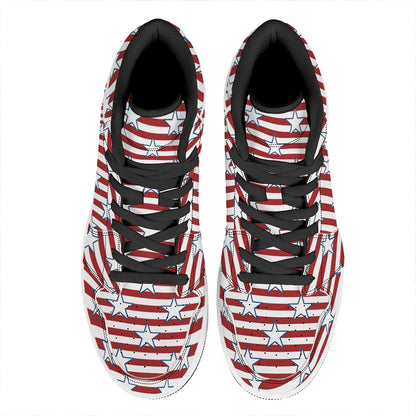 Red Striped USA Star Pattern Print High Top Leather Sneakers