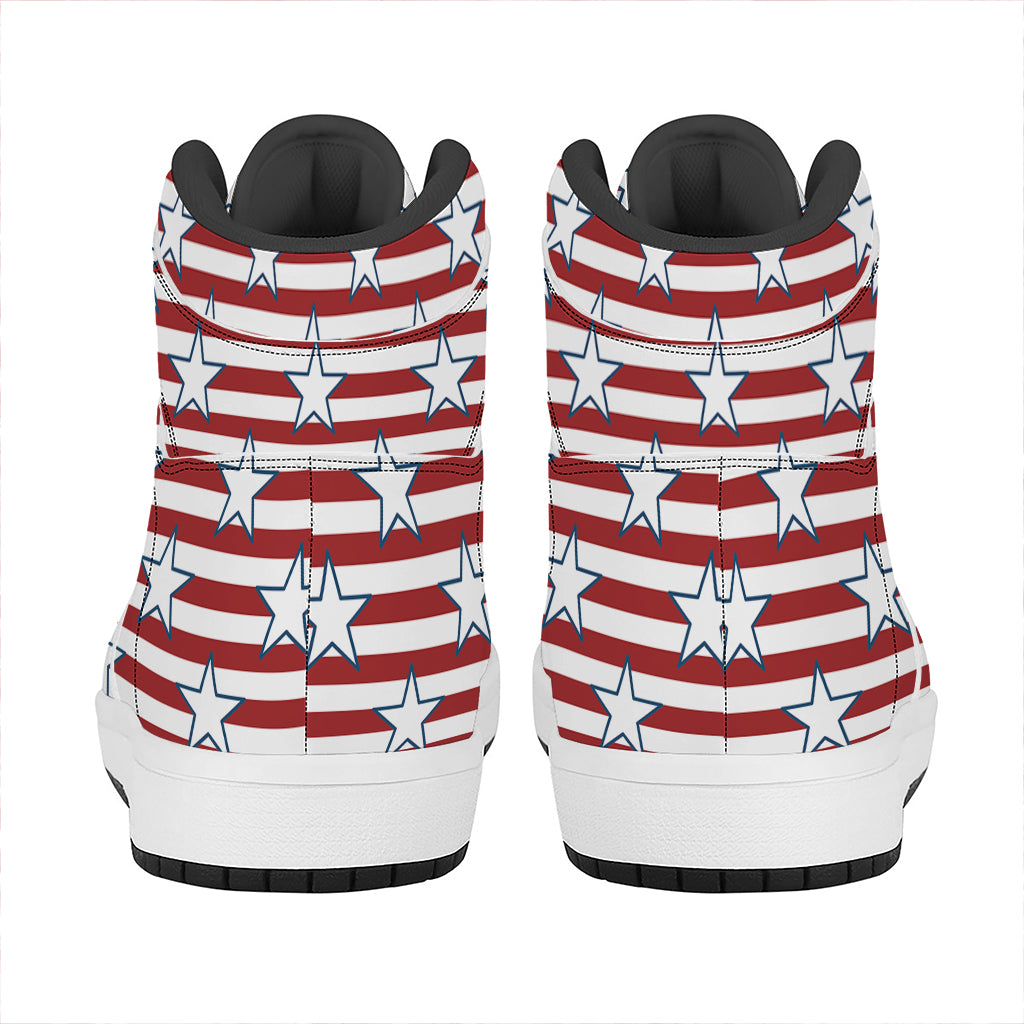 Red Striped USA Star Pattern Print High Top Leather Sneakers