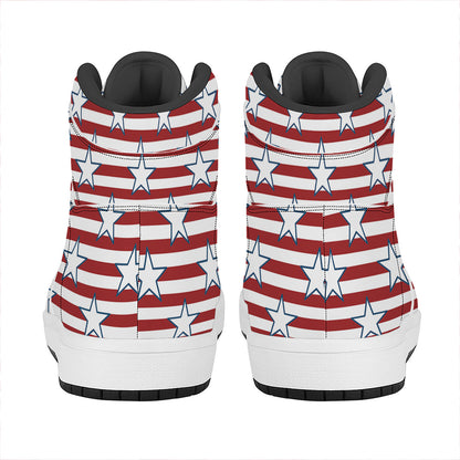 Red Striped USA Star Pattern Print High Top Leather Sneakers