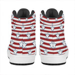 Red Striped USA Star Pattern Print High Top Leather Sneakers