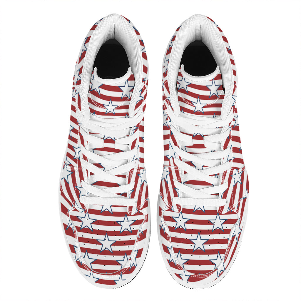 Red Striped USA Star Pattern Print High Top Leather Sneakers