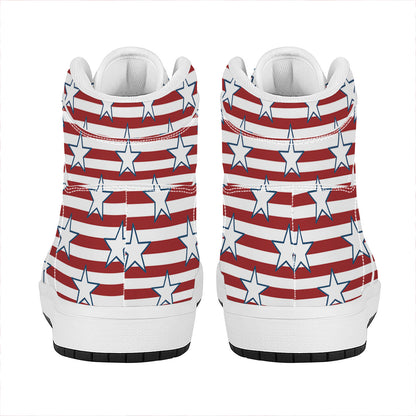 Red Striped USA Star Pattern Print High Top Leather Sneakers