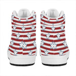 Red Striped USA Star Pattern Print High Top Leather Sneakers