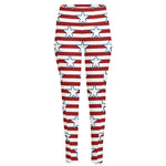 Red Striped USA Star Pattern Print High-Waisted Pocket Leggings