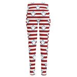 Red Striped USA Star Pattern Print High-Waisted Pocket Leggings