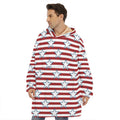 Red Striped USA Star Pattern Print Hoodie Blanket