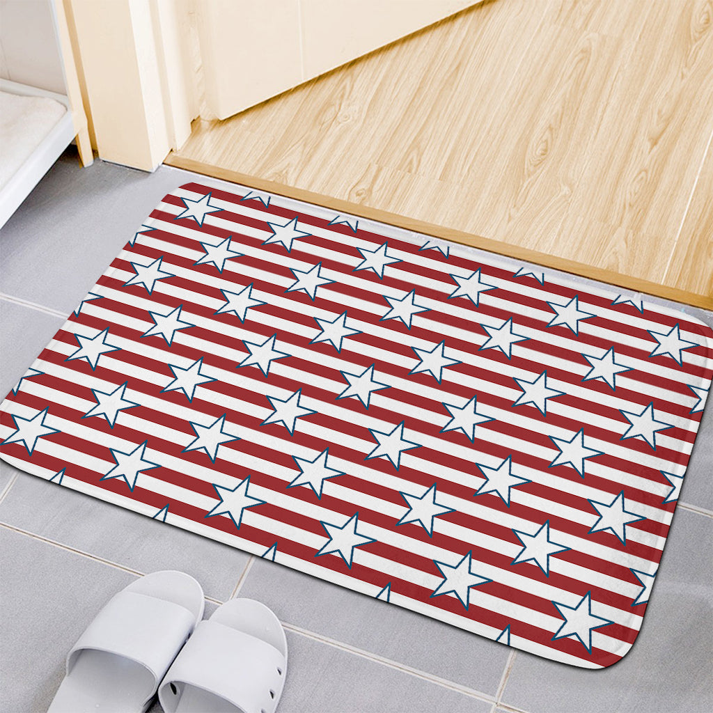 Red Striped USA Star Pattern Print Indoor Door Mat